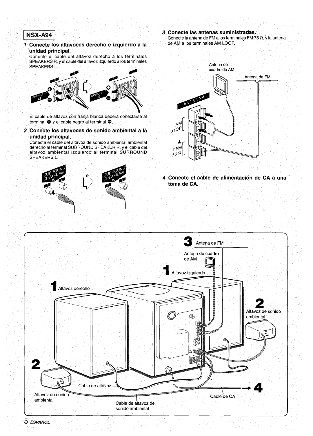 Aiwa CX-NA92 manual Conecte as antenas suministradas, ~oov ~ ~, Conecte el cable de alirnentacion, Toma de CA, ‘de CA a una 