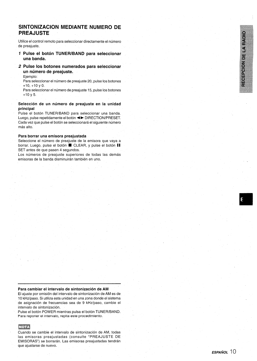 Aiwa CX-NA92 manual Sintonizacion Mediante Numero DE Preajuste, Seleccion de un numero de preajuste en la unidad principal 