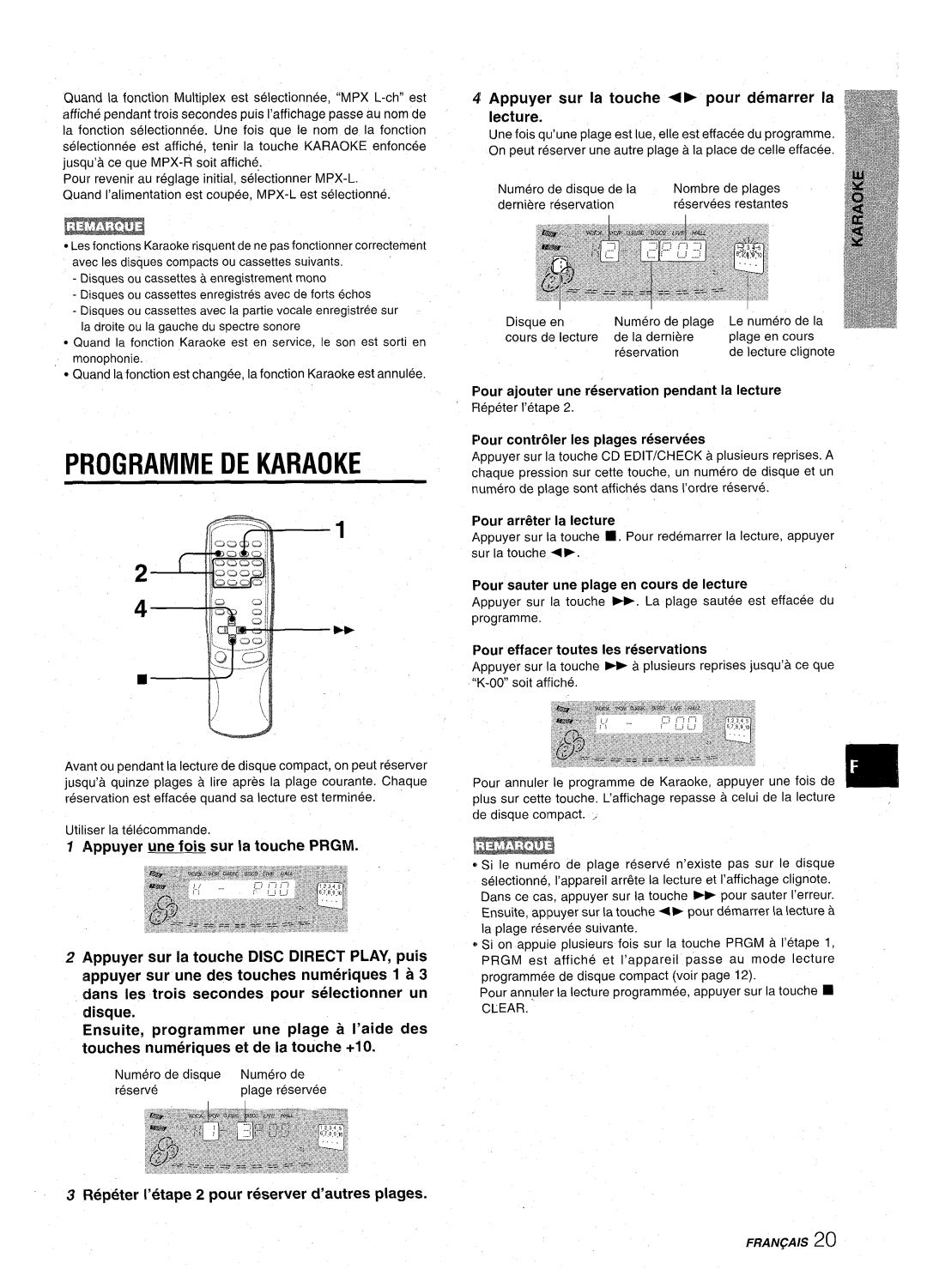 Aiwa CX-NA92 manual Programme DE Karaoke 