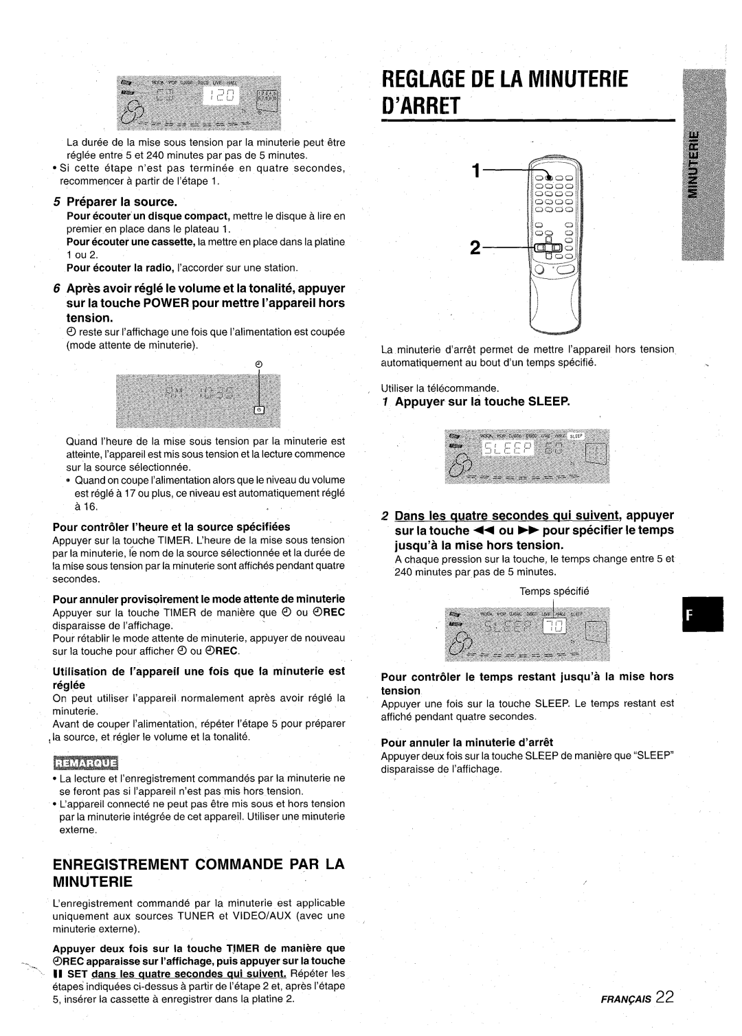 Aiwa CX-NA92 ’A13RET, Enregistrement Commande PAR LA Minuterie, Pour annuler provisoirement Ie mode attente de minuterie 