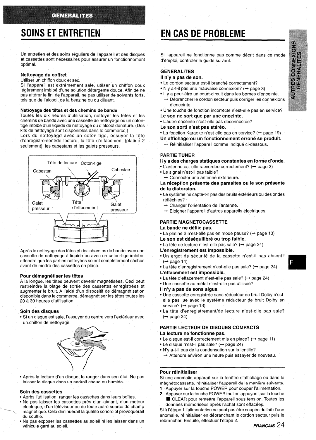 Aiwa CX-NA92 manual Soins ET Entretien, Generalities, ’ARTIE Tuner 