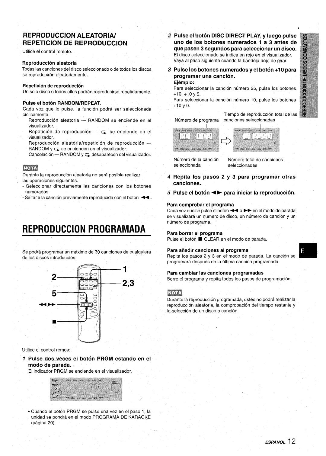 Aiwa CX-NA92 2*’54*2’3, Reproduction Programada, Reproduction Aleatoria/ Repetition De Reproduction, Ejempio, Espanol 