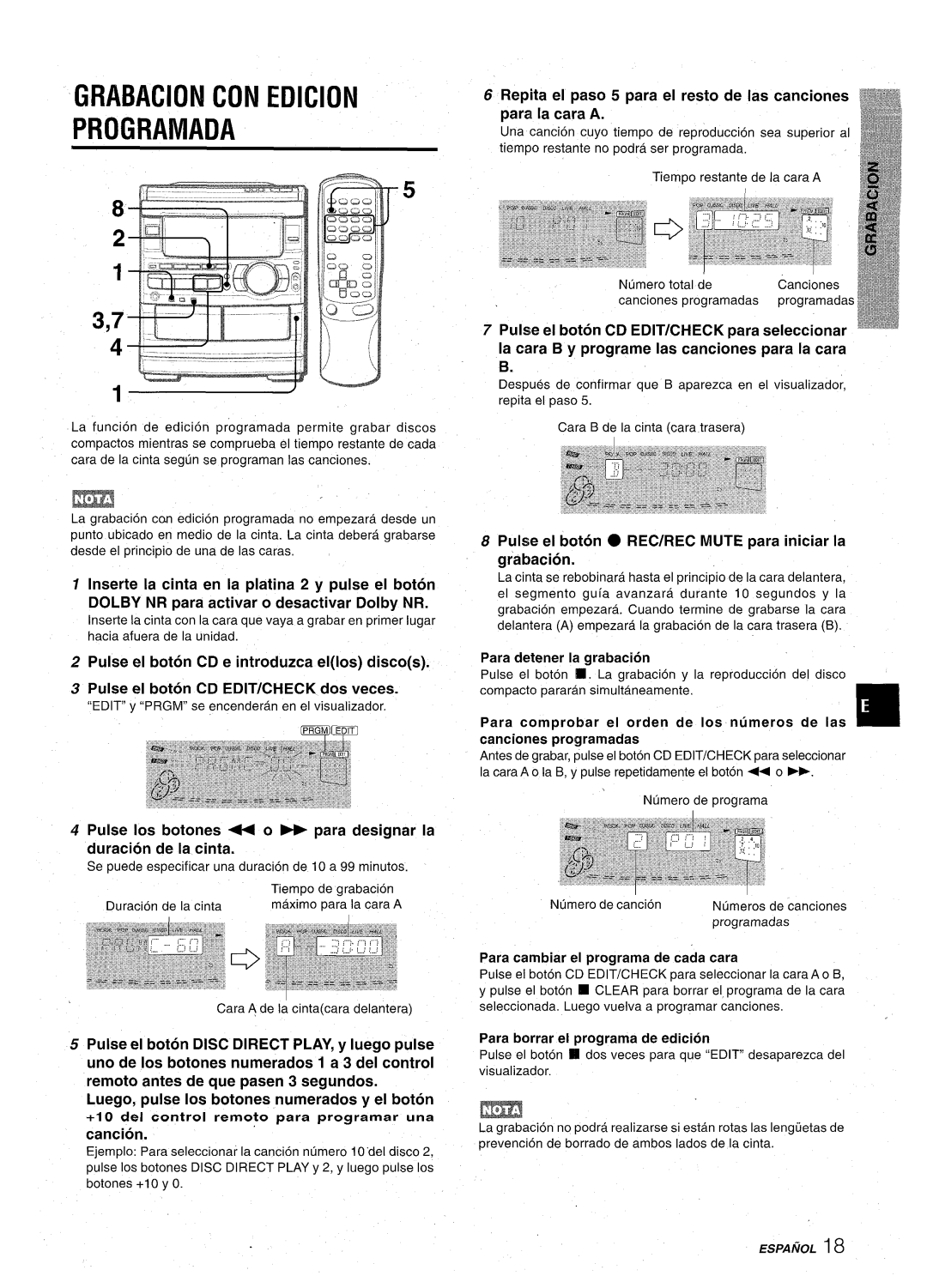 Aiwa CX-NA92 manual Grabacion Con Edicion Programada, Inserte la cinta en la platina 2 y pulse el boton 