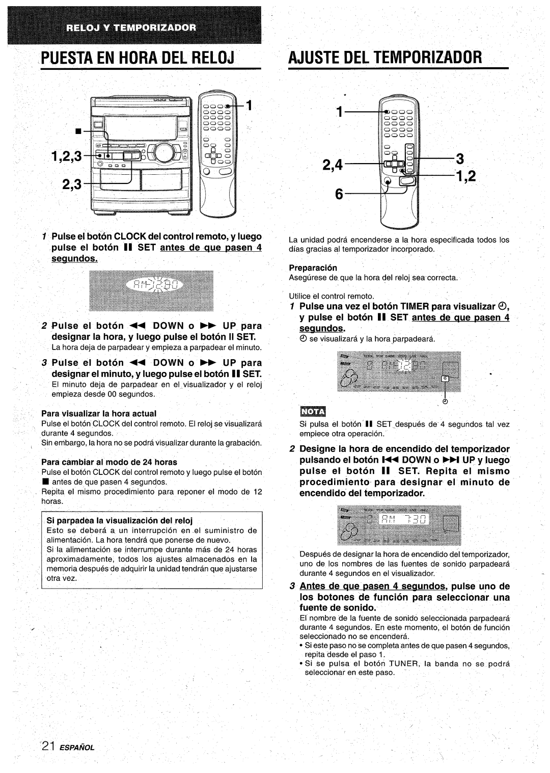 Aiwa CX-NA92 manual Ajuste Del Temporizador, 2,3 ?, PUESTA Ehl HORA DEL RELOJ, 1,2,3 