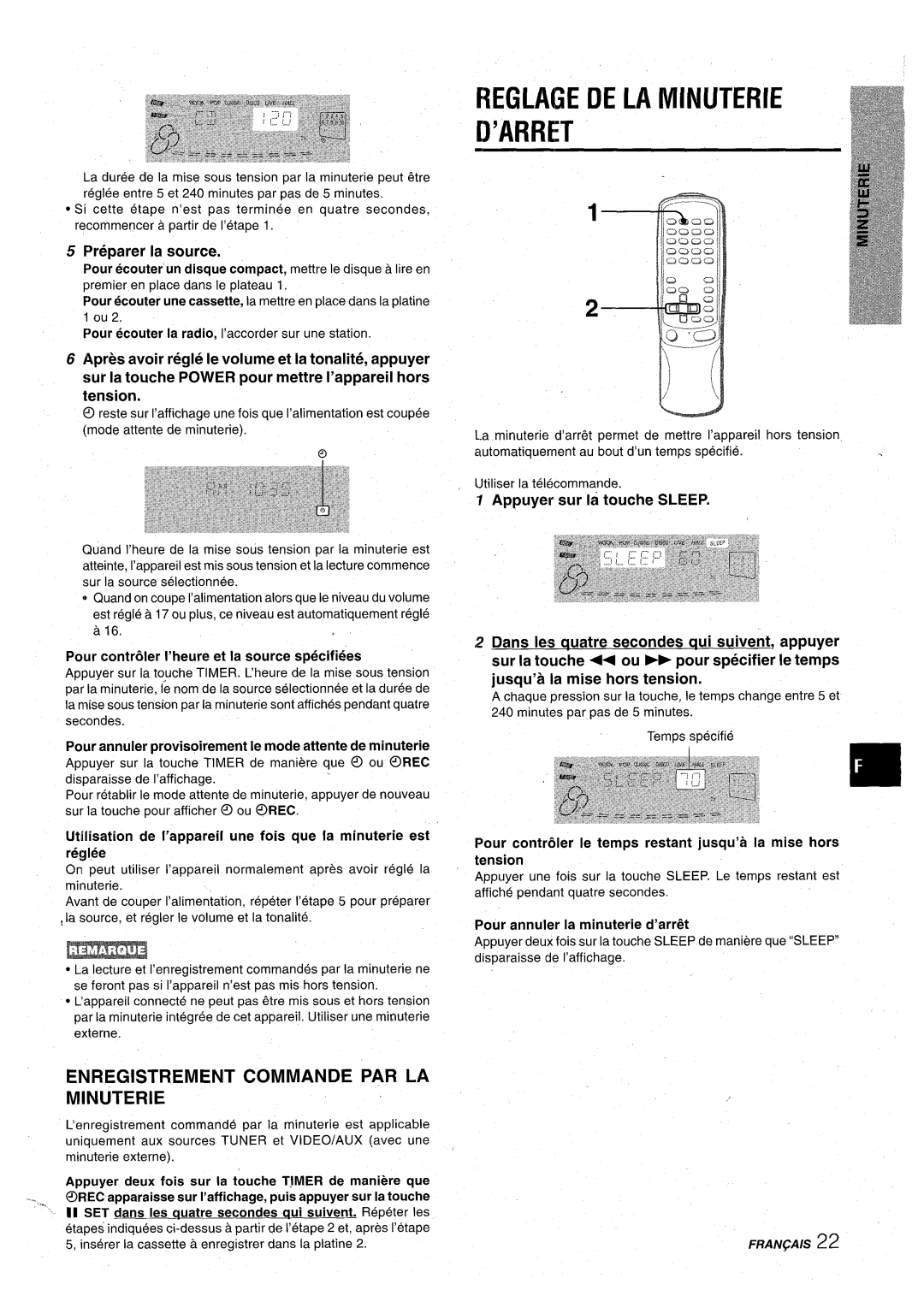 Aiwa CX-NA92 manual REGLAGE DE LA MINUTERIE ’A13RET, Enregistrement Commande Par La Minuterie, Preparer la source 