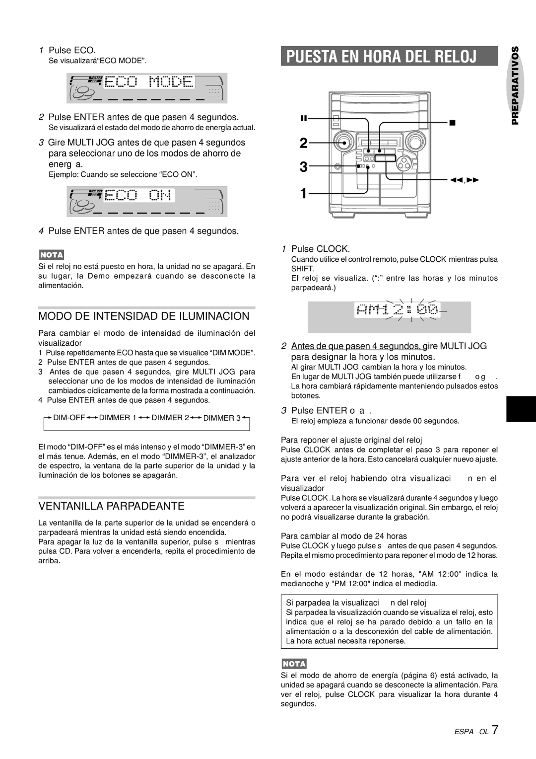 Aiwa CX-NAJ54 manual Modo DE Intensidad DE Iluminacion, Ventanilla Parpadeante 