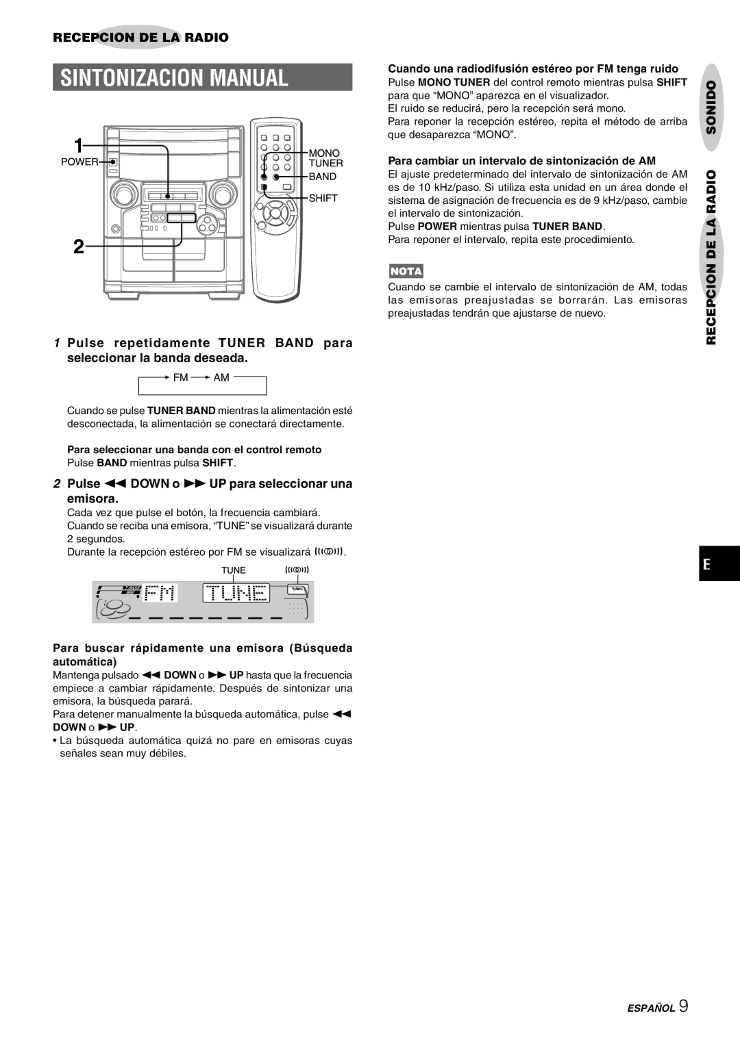 Aiwa CX-NAJ54 manual Sintonizacion Manual, Pulse fDOWN o gUP para seleccionar una Emisora, Radio 