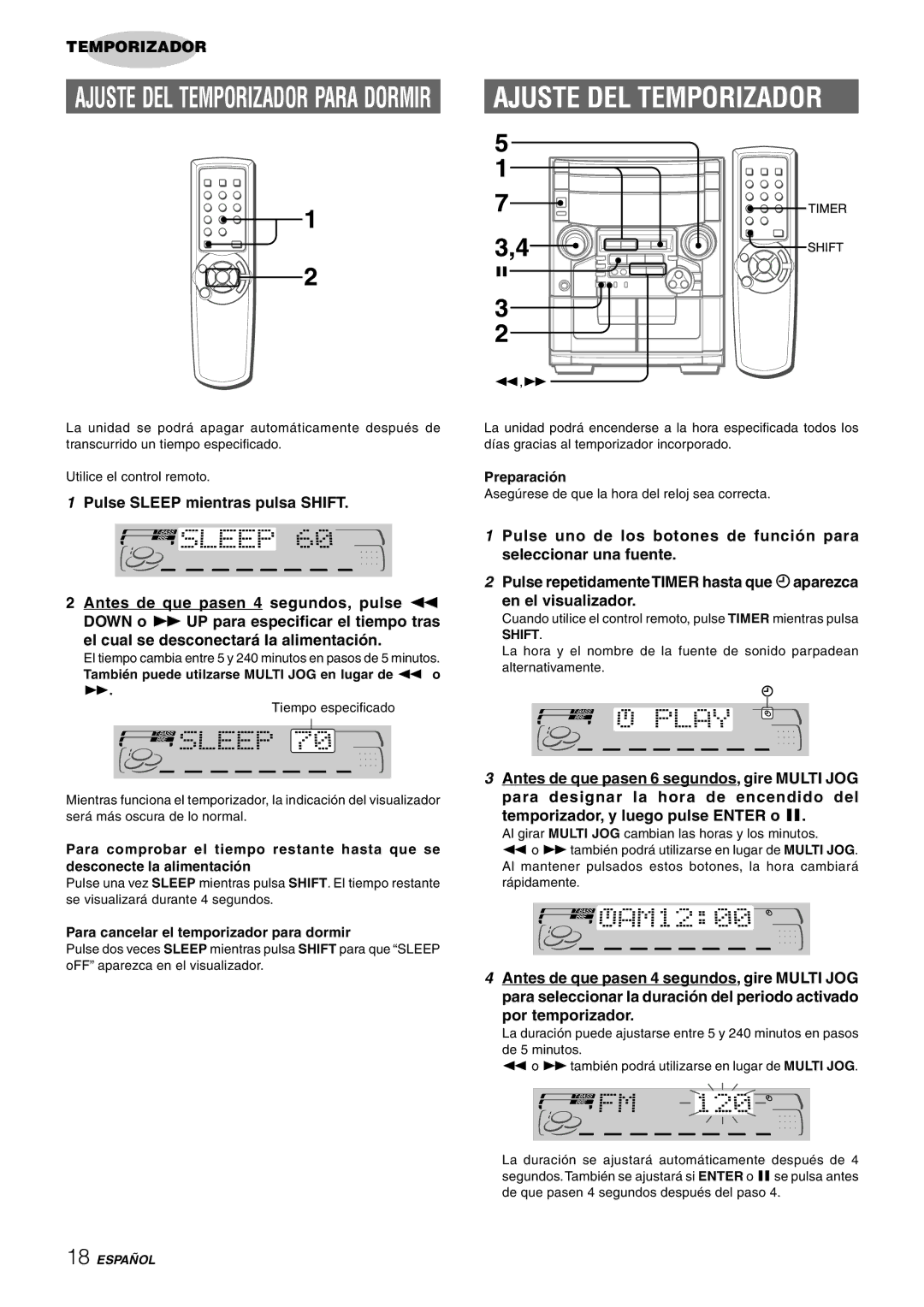 Aiwa CX-NAJ54 manual Ajuste DEL Temporizador, Por temporizador, Para cancelar el temporizador para dormir 