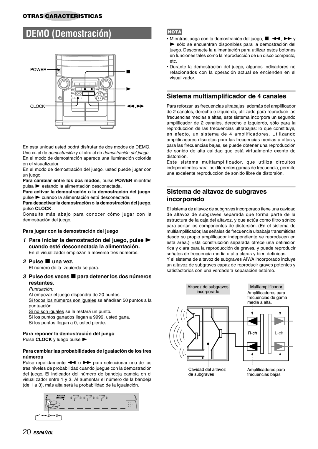 Aiwa CX-NAJ54 manual Pulse s una vez, Pulse dos veces spara detener los dos números Restantes 