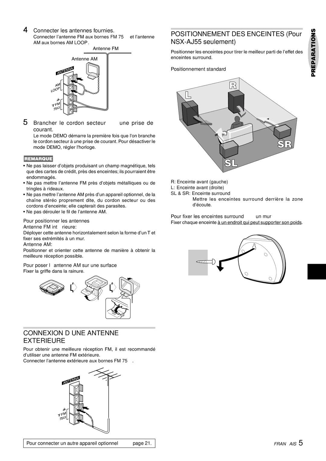 Aiwa CX-NAJ54 manual Connexion D’UNE Antenne Exterieure, Connecter les antennes fournies 