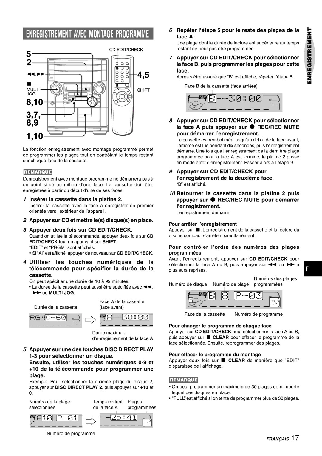 Aiwa CX-NAJ54 manual Enregistrement Avec Montage Programme, Pour changer le programme de chaque face 