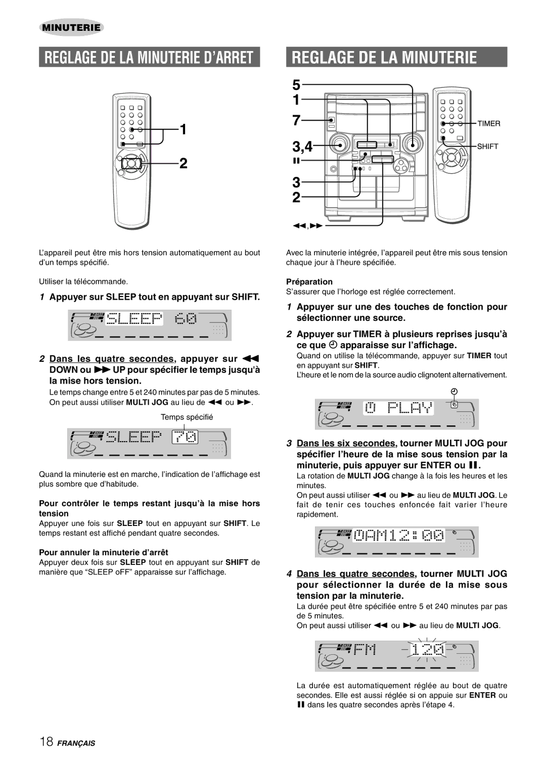 Aiwa CX-NAJ54 manual Reglage DE LA Minuterie D’ARRET, Pour annuler la minuterie d’arrêt 