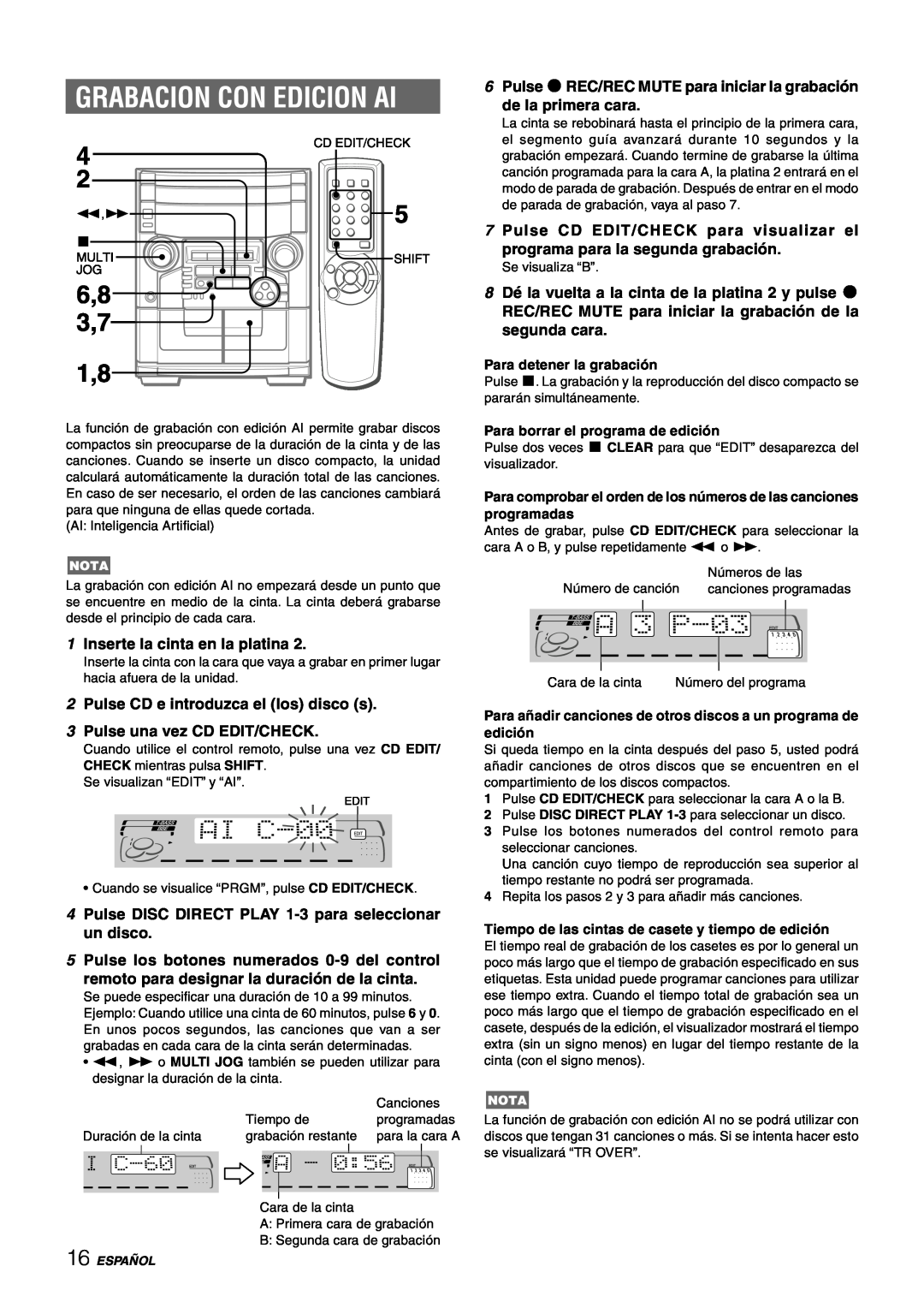 Aiwa CX-NAJ54 manual Grabacion Con Edicion Ai 