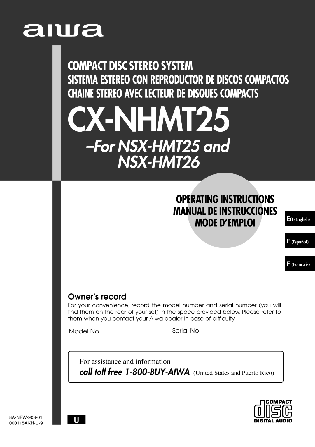 Aiwa NSX-HMT25, NSX-HMT26 operating instructions CX-NHMT25 