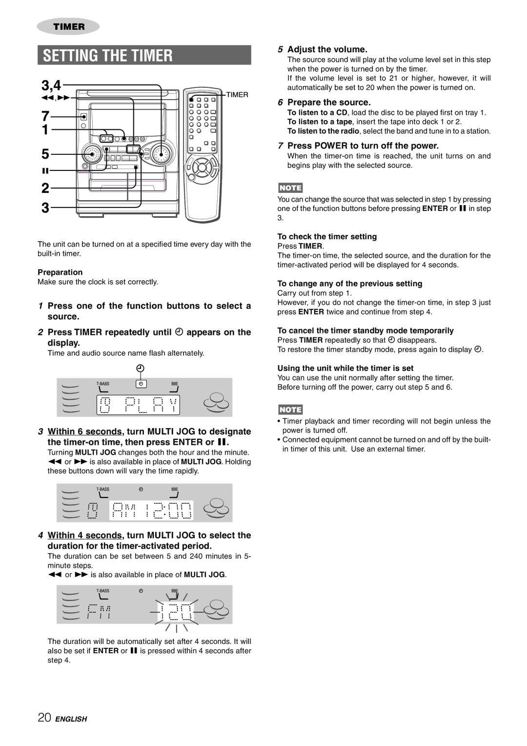 Aiwa NSX-HMT26, CX-NHMT25 Setting the Timer, Adjust the volume, Prepare the source, Press Power to turn off the power 