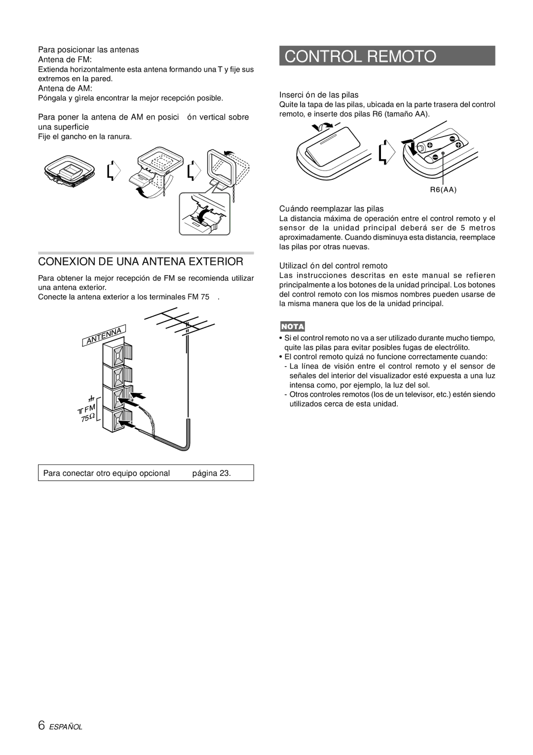 Aiwa NSX-HMT25, CX-NHMT25, NSX-HMT26 operating instructions Control Remoto, Conexion DE UNA Antena Exterior 