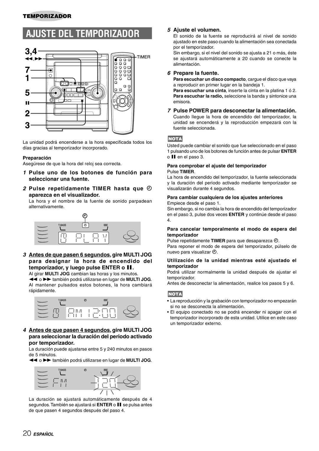 Aiwa CX-NHMT25, NSX-HMT25, NSX-HMT26 Ajuste DEL Temporizador, Por temporizador, Ajuste el volumen, Prepare la fuente 