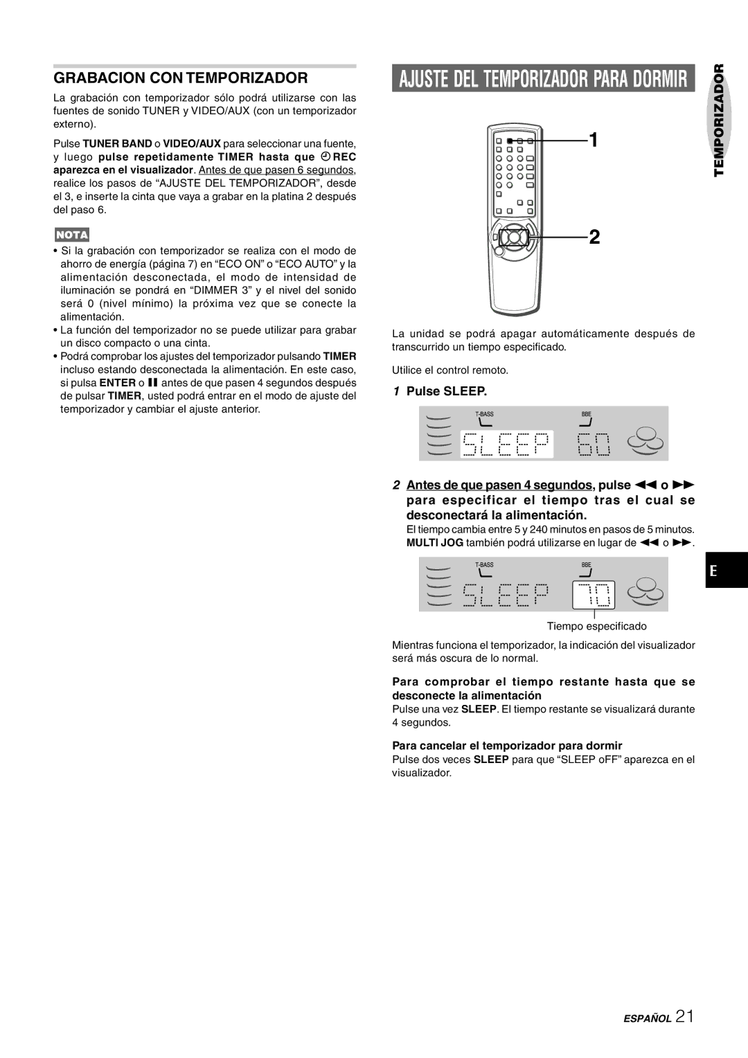 Aiwa NSX-HMT25, CX-NHMT25, NSX-HMT26 Grabacion CON Temporizador, Para cancelar el temporizador para dormir 