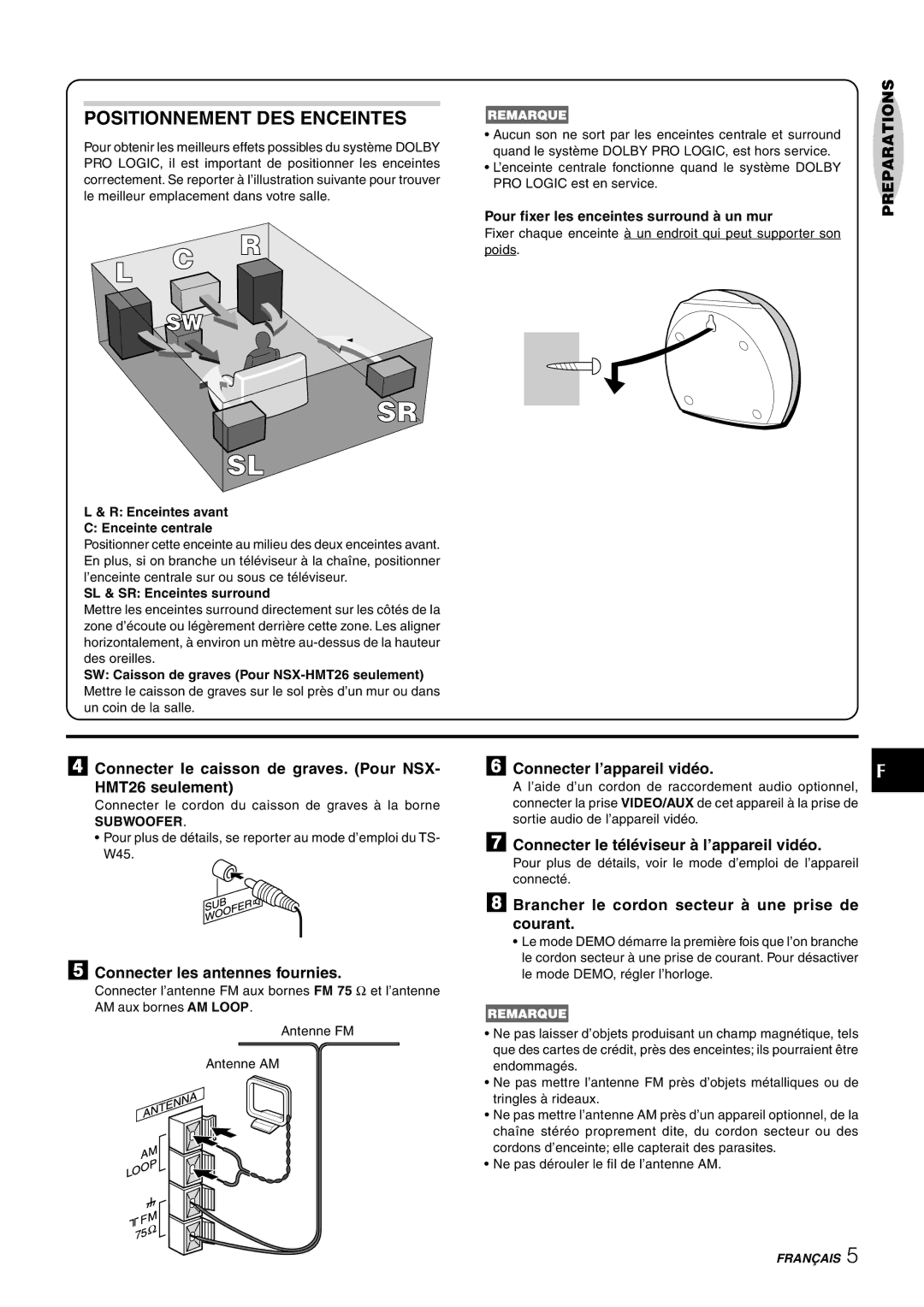 Aiwa CX-NHMT25, NSX-HMT25, NSX-HMT26 operating instructions Positionnement DES Enceintes 