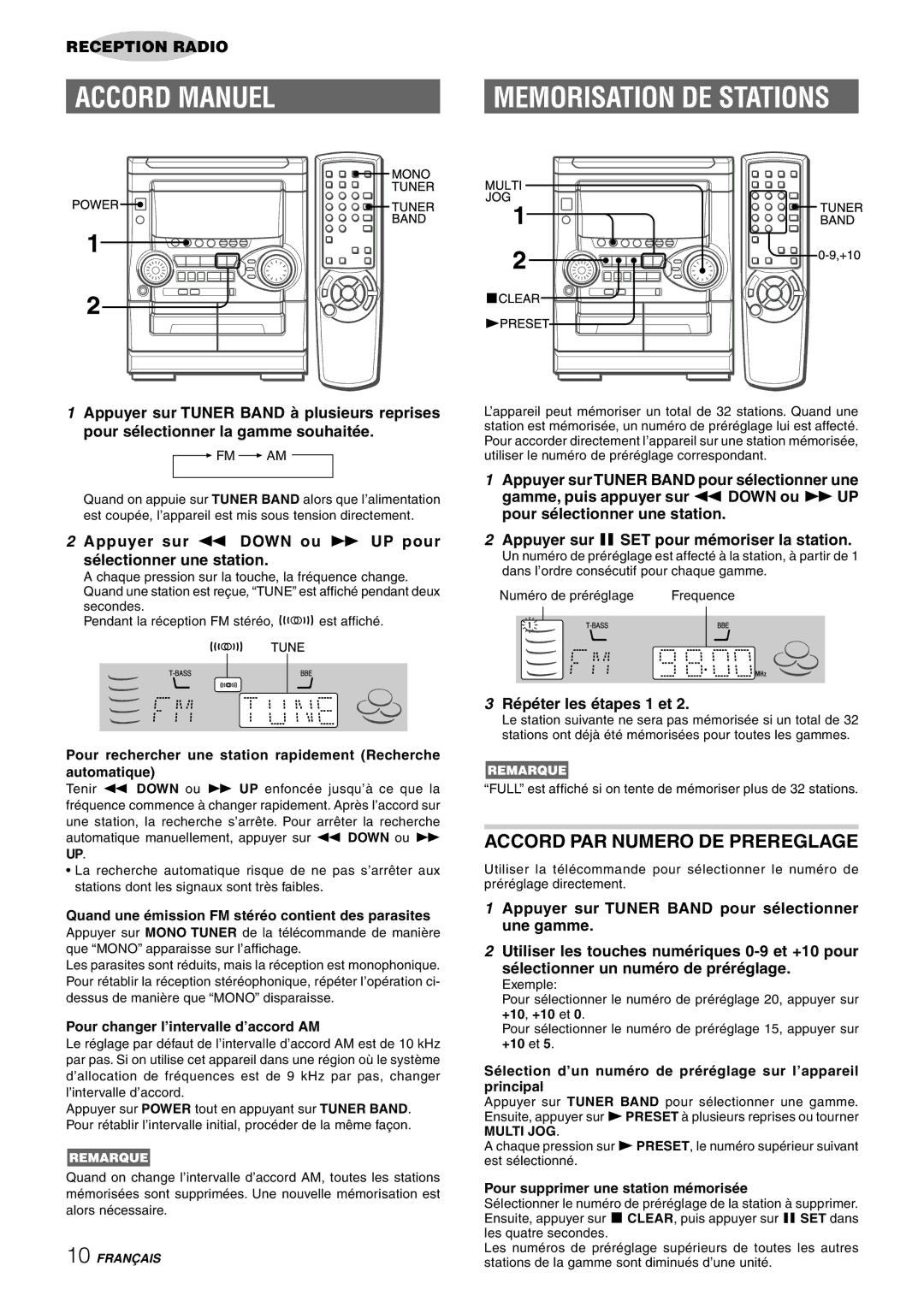 Aiwa NSX-HMT26 Accord Manuel, Memorisation DE Stations, Accord PAR Numero DE Prereglage, Répéter les étapes 1 et 