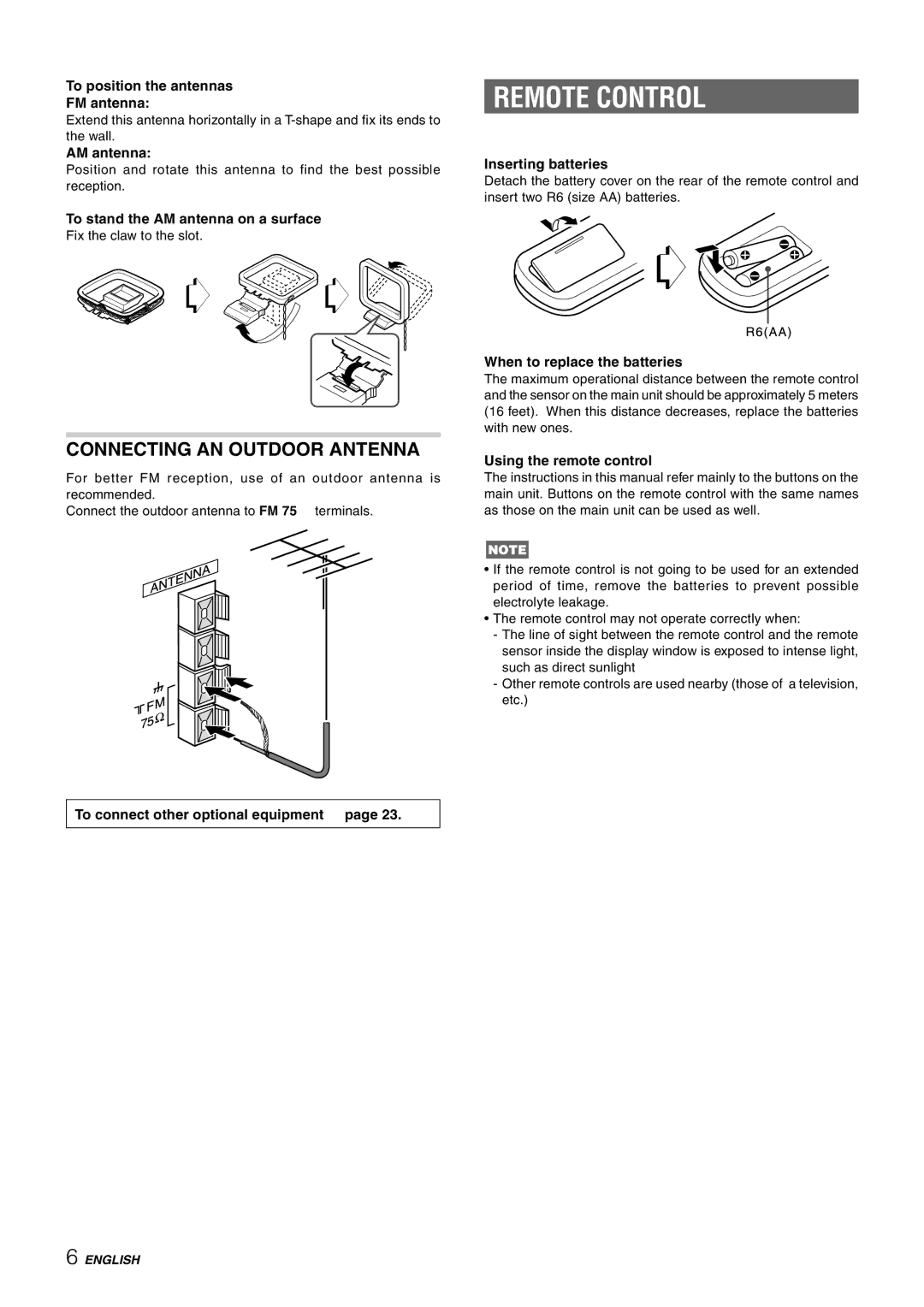 Aiwa CX-NHMT25, NSX-HMT25, NSX-HMT26 operating instructions Remote Control, Connecting AN Outdoor Antenna 