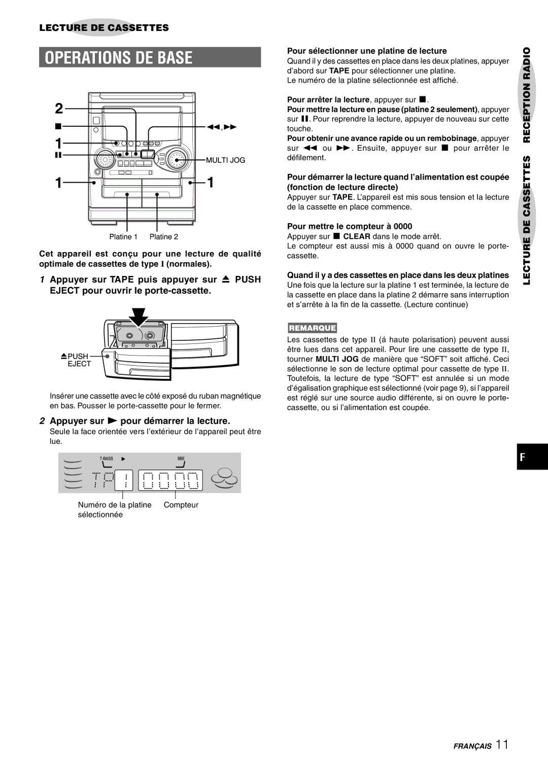 Aiwa CX-NHMT25 Operations DE Base, Appuyer sur c pour démarrer la lecture, Pour sélectionner une platine de lecture 