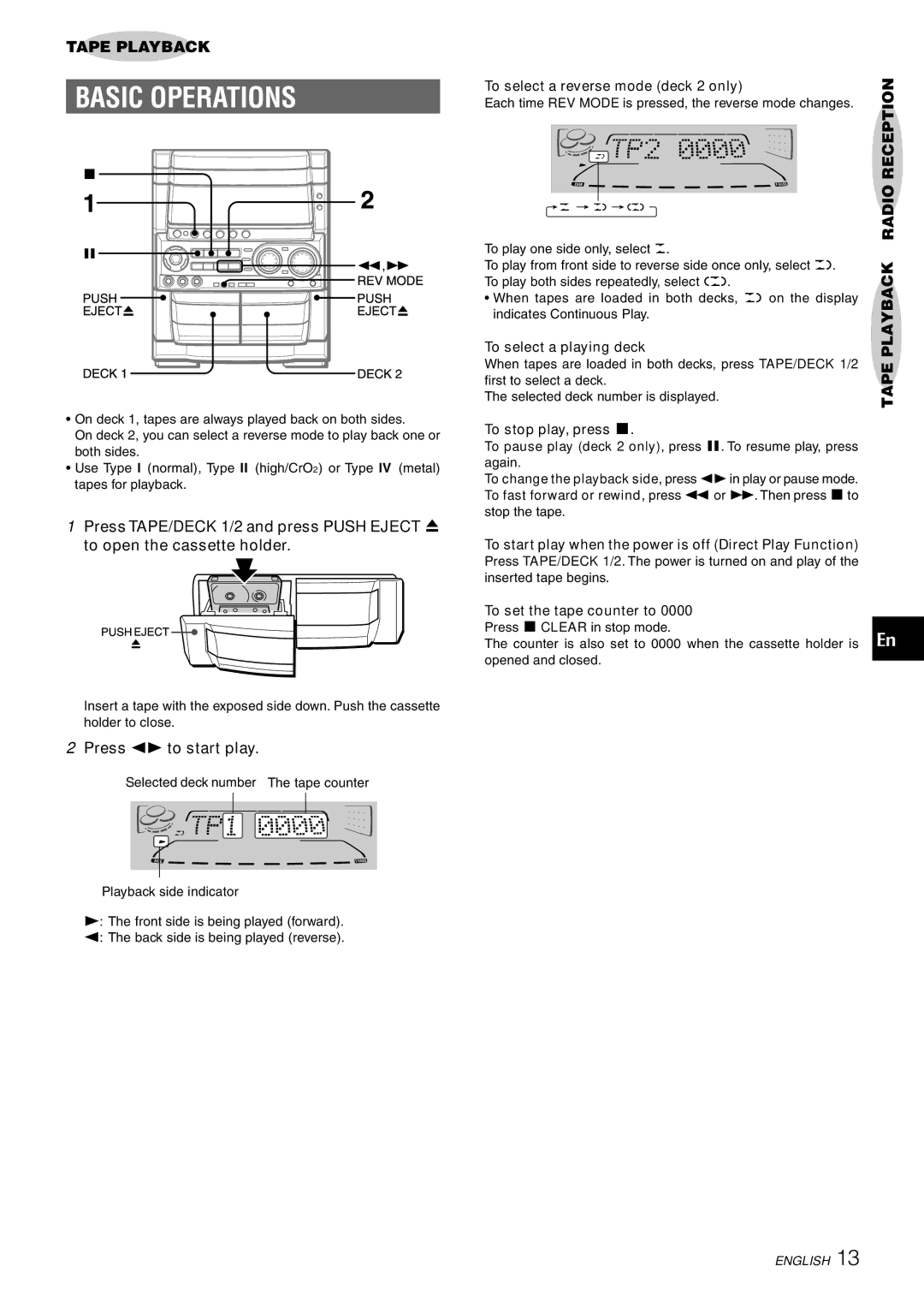 Aiwa CX-NHMT75 manual Basic Operations, Press d to start play 