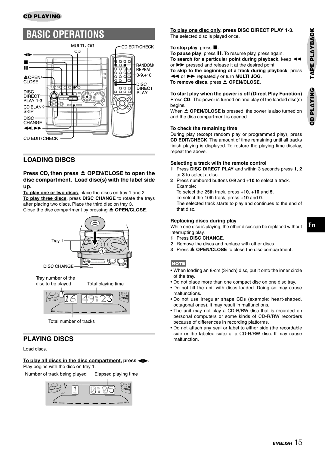 Aiwa CX-NHMT75 manual Loading Discs, Playing Discs, Playback 