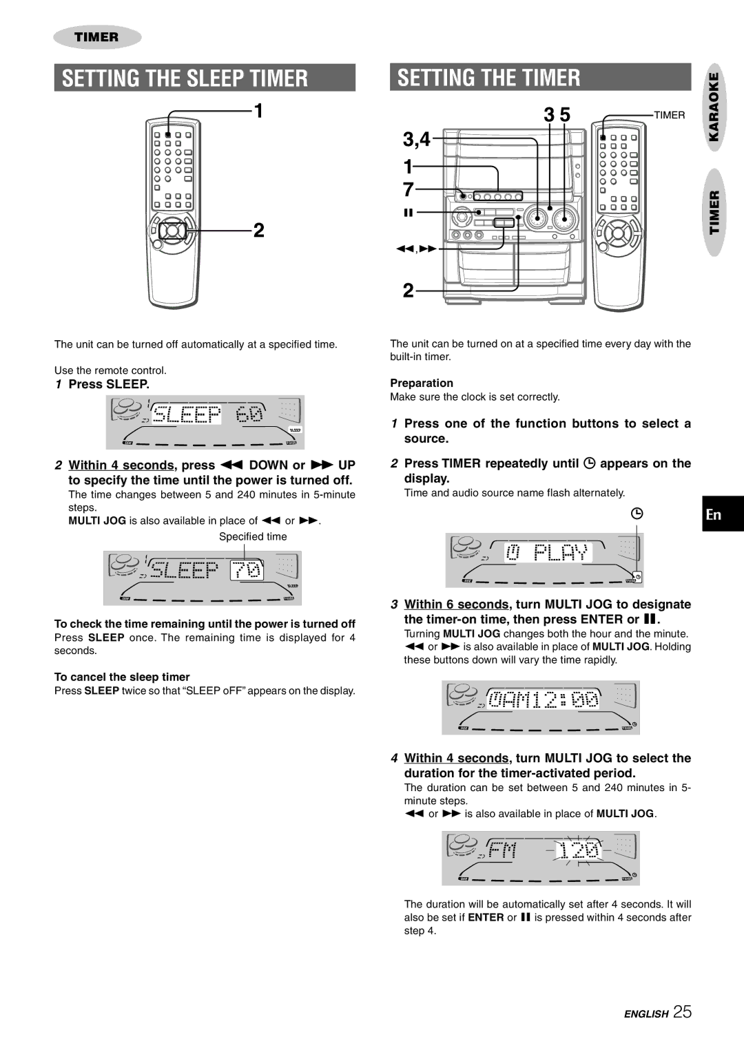 Aiwa CX-NHMT75 manual Setting the Sleep Timer, Setting the Timer, To check the time remaining until the power is turned off 