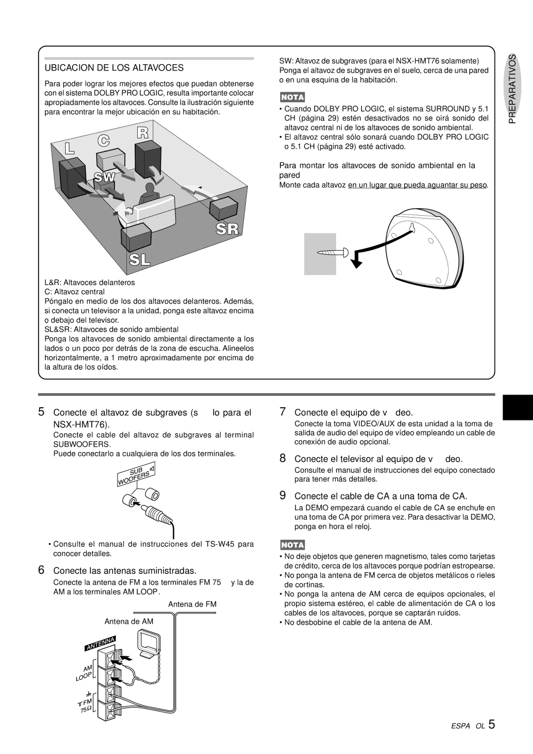 Aiwa CX-NHMT75 manual Ubicacion DE LOS Altavoces, NSX-HMT76 