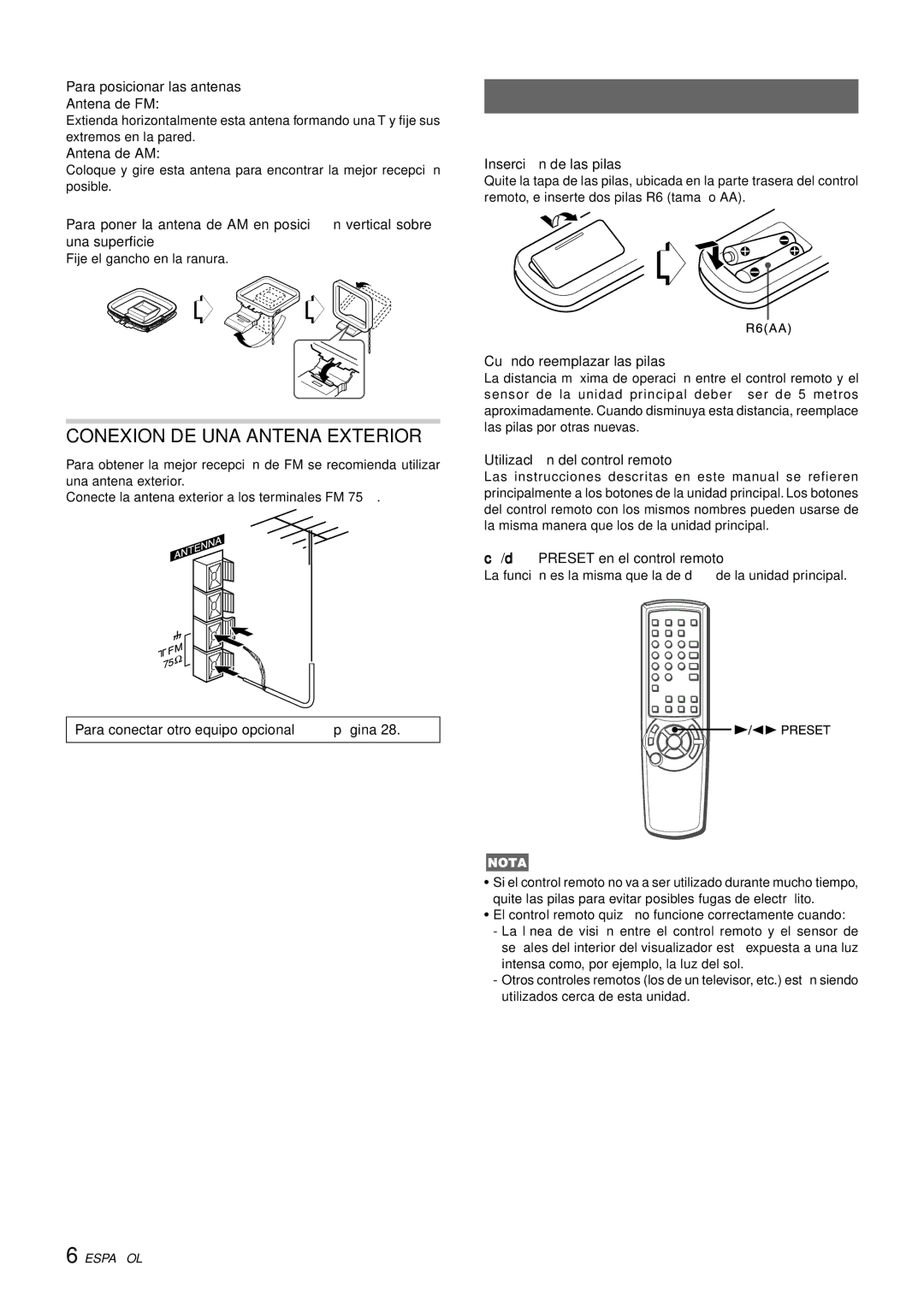 Aiwa CX-NHMT75 manual Control Remoto, Conexion DE UNA Antena Exterior 