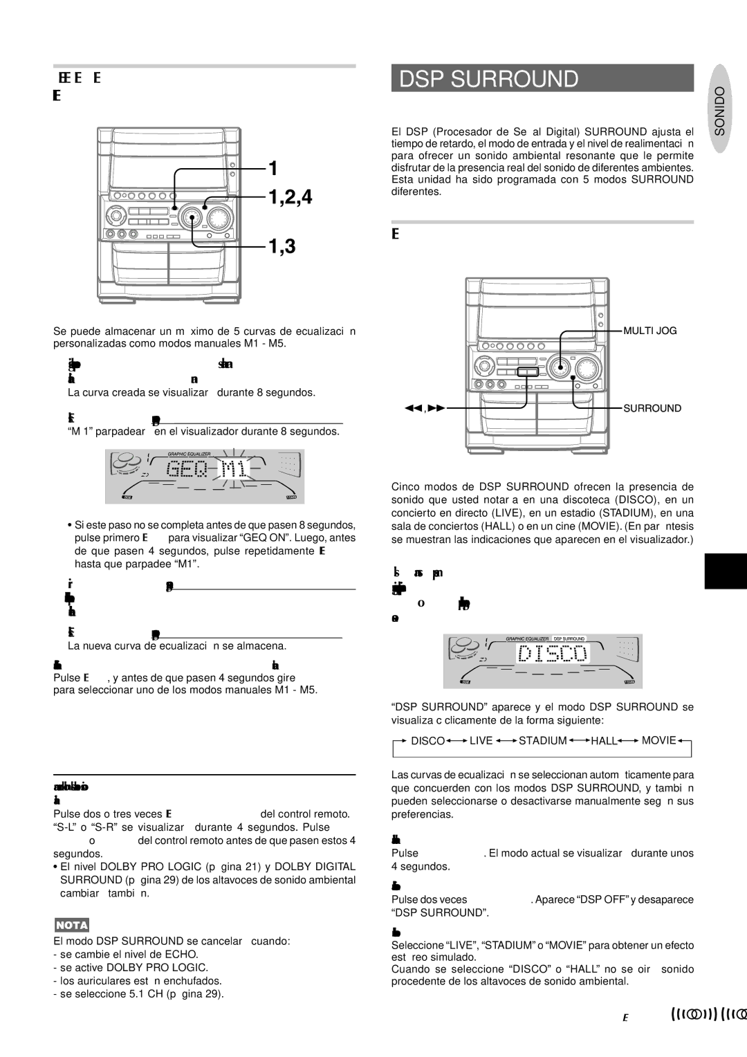 Aiwa CX-NHMT75 manual Almacenamiento DE Curvas DE Ecualizacion Nuevas, Seleccion DE UN Modo DSP Surround Programado 