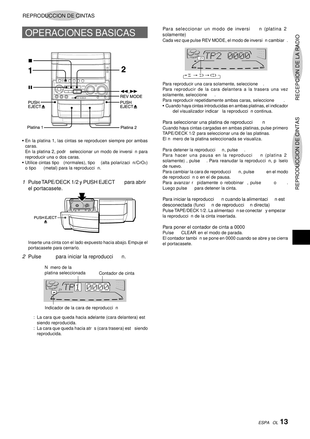 Aiwa CX-NHMT75 manual Operaciones Basicas, Radiolade, Recepcion, Cintas 