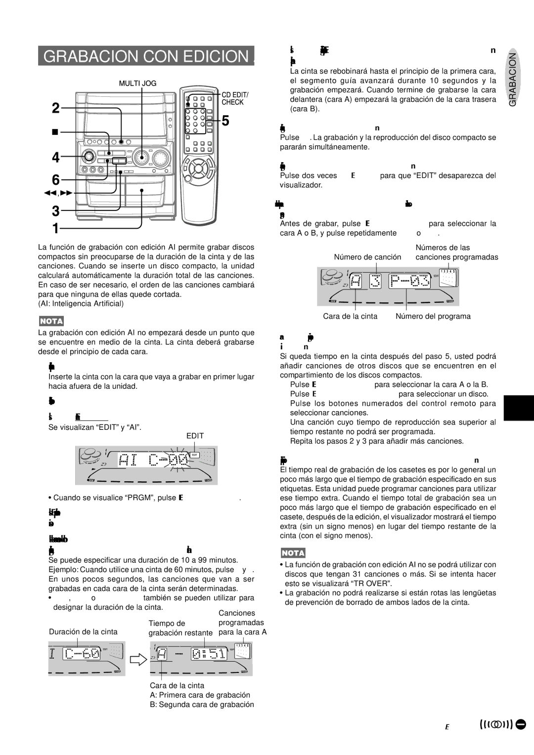 Aiwa CX-NHMT75 Grabacion CON Edicion AI, Inserte la cinta en la platina, Pulse wREC/REC Mute para iniciar la grabación 