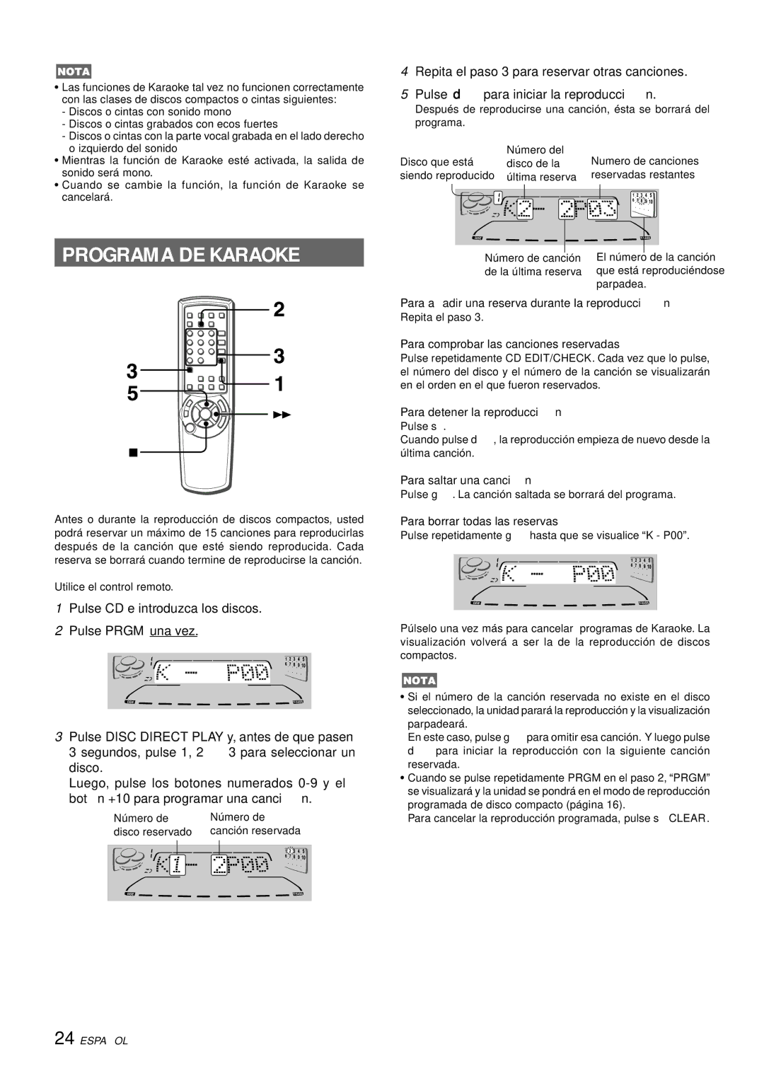 Aiwa CX-NHMT75 manual Programa DE Karaoke 