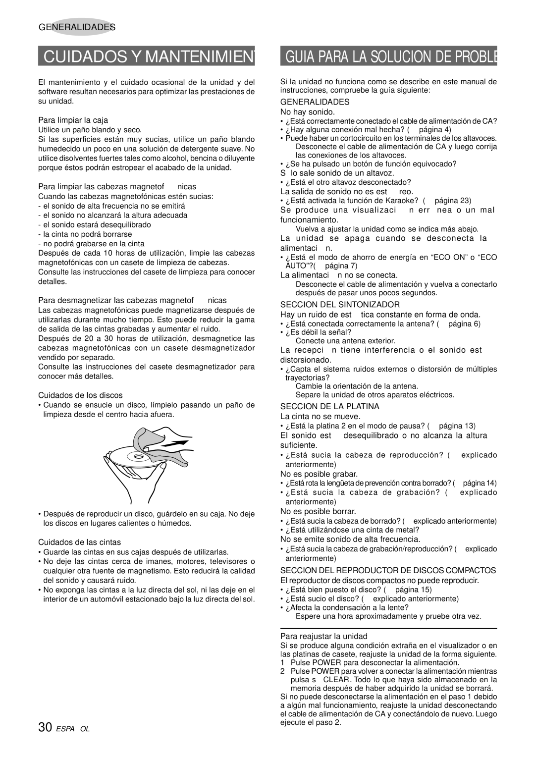 Aiwa CX-NHMT75 manual Generalidades, Seccion DEL Sintonizador, Seccion DE LA Platina 