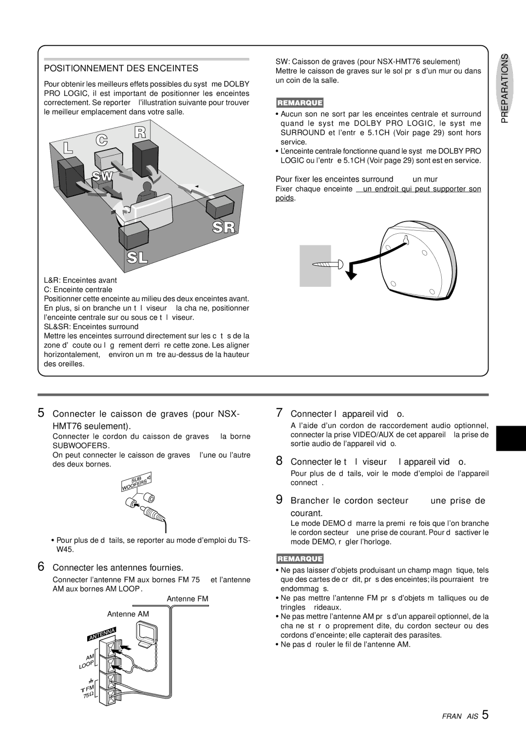 Aiwa CX-NHMT75 manual Positionnement DES Enceintes 