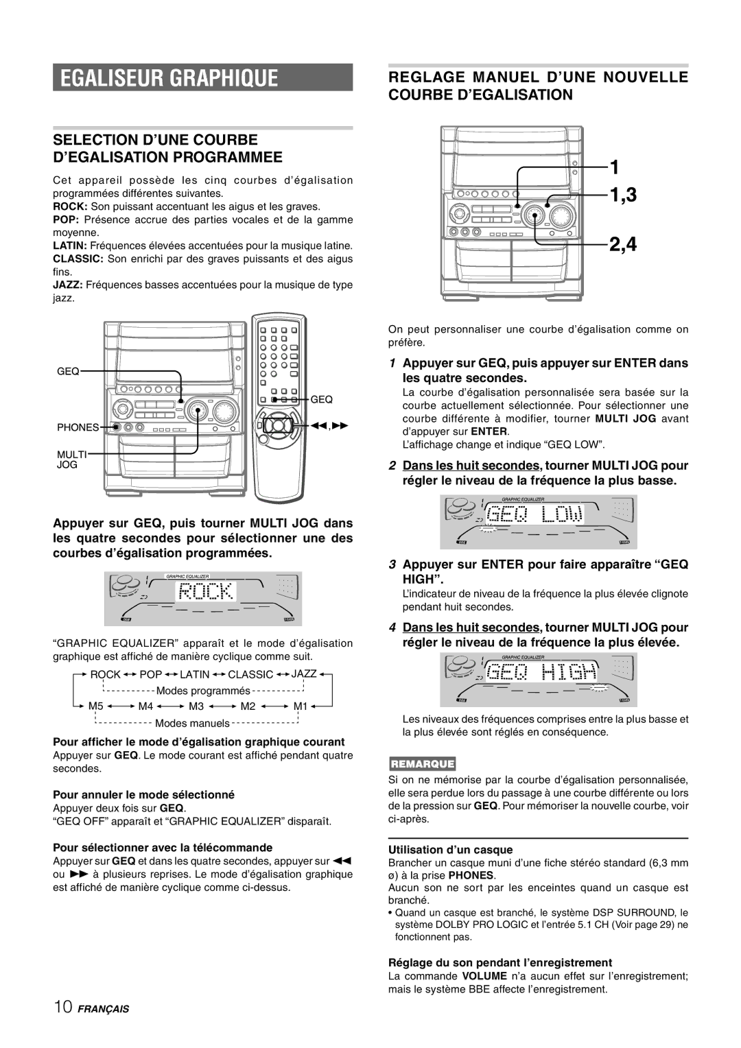 Aiwa CX-NHMT75 manual Egaliseur Graphique, Selection D’UNE Courbe ’EGALISATION Programmee, High 