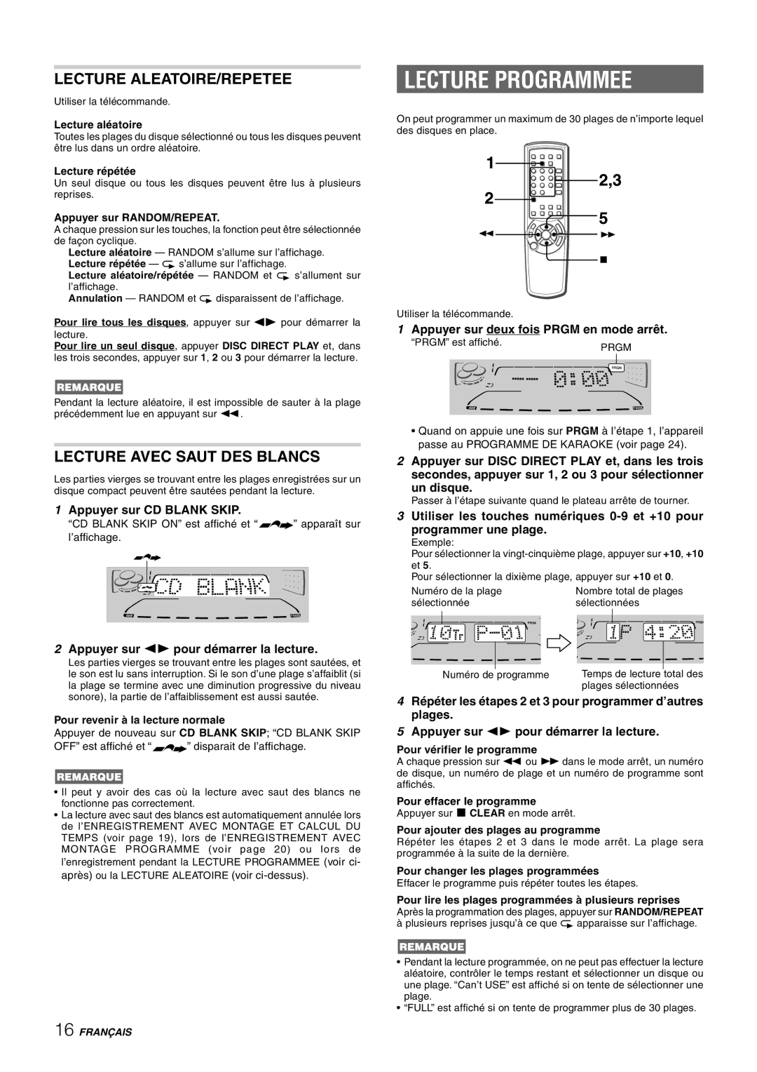 Aiwa CX-NHMT75 manual Lecture Programmee, Lecture ALEATOIRE/REPETEE, Lecture Avec Saut DES Blancs 