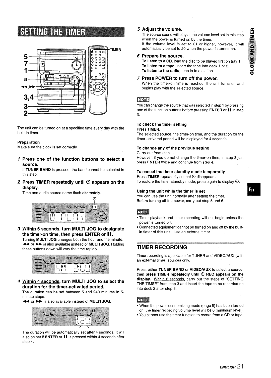 Aiwa NSX-MT241, CX-NMT240 manual Timer Recording, Press Timer repeatedly until C!appears on the display, Adjust the volume 