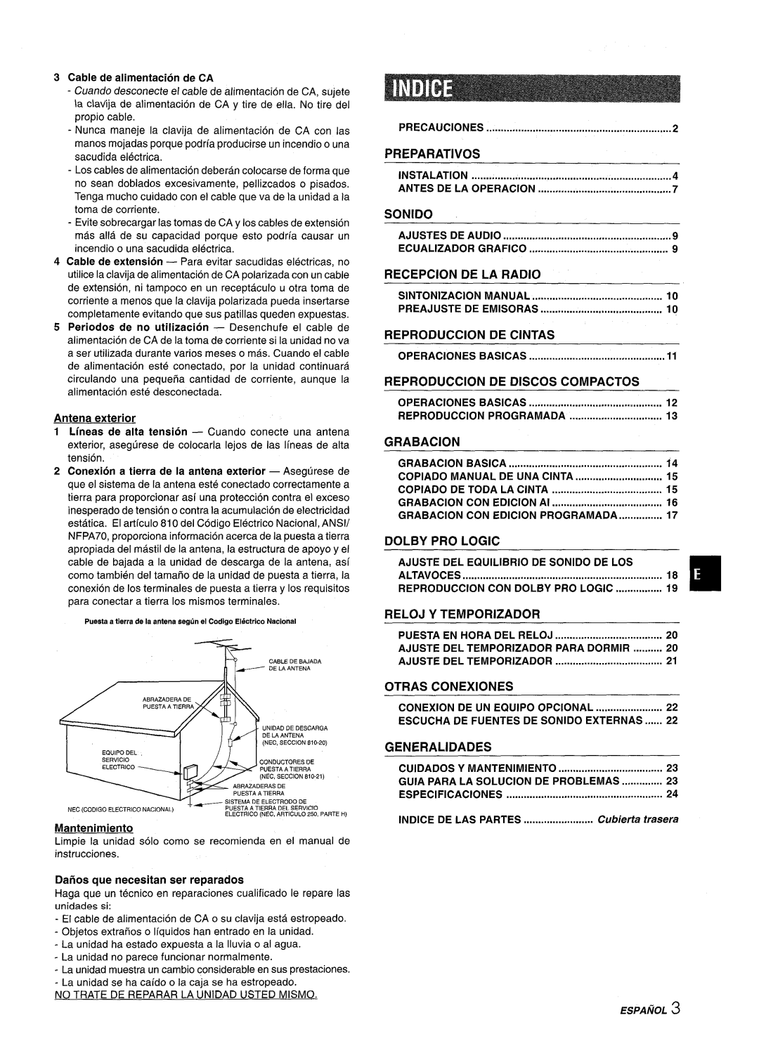 Aiwa NSX-MT241 manual Preparatives, Sonido, Recepcion DE LA Radio, Reproduction DE Cintas, Grabacion, Reloj Y Temporizador 