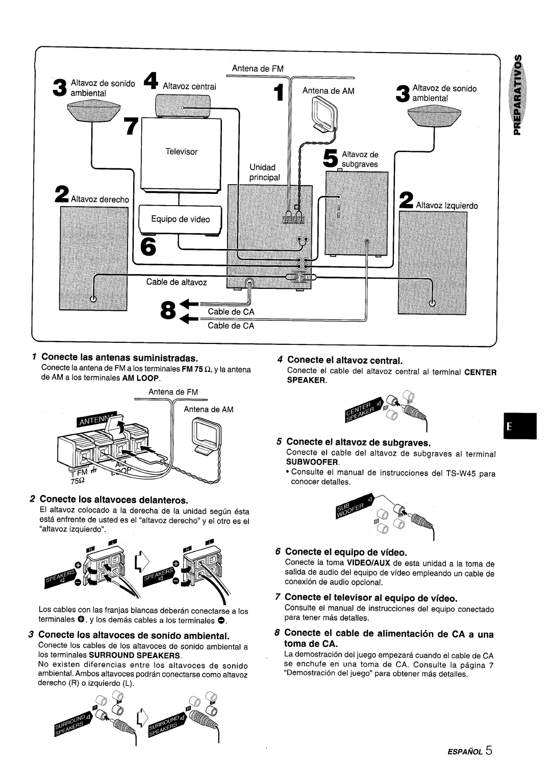 Aiwa NSX-MT241 Ill ~, Conecte Ias antenas suministradas, Conecte Ios altavoces delanteros, Conecte el altavoz central 