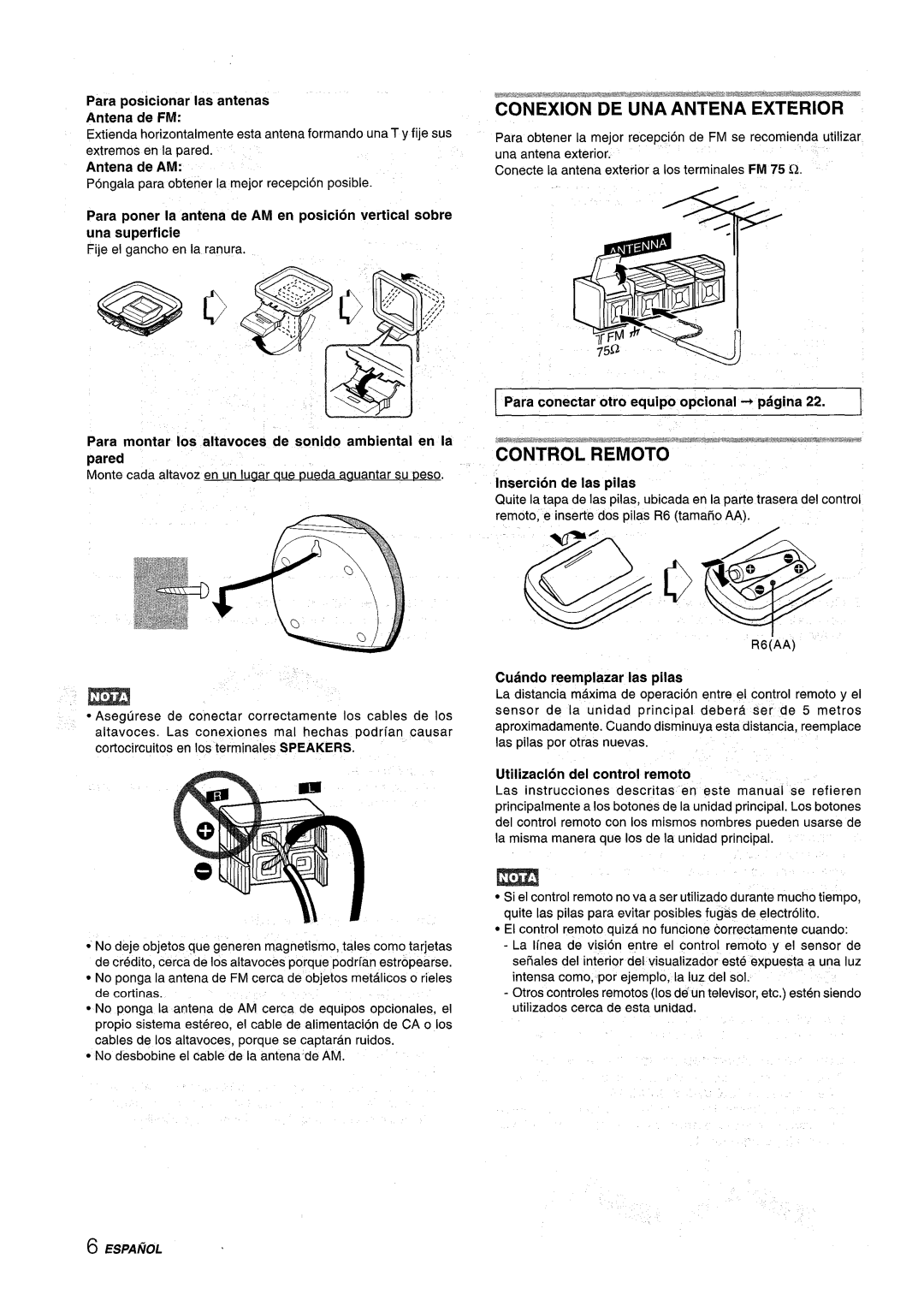 Aiwa CX-NMT240, NSX-MT241 manual Control Remoto, Para posicionar Ias antenas Antena de FM, Cuando reemplazar ias pilas 