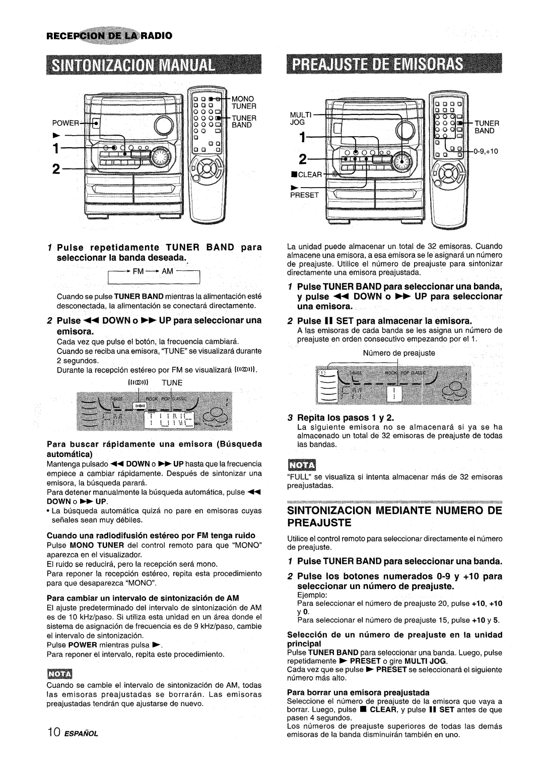 Aiwa CX-NMT240 Pulse Down o -UP para seleccionar una emisora, Para buscar rapidamente una emisora Btisqueda automatic 