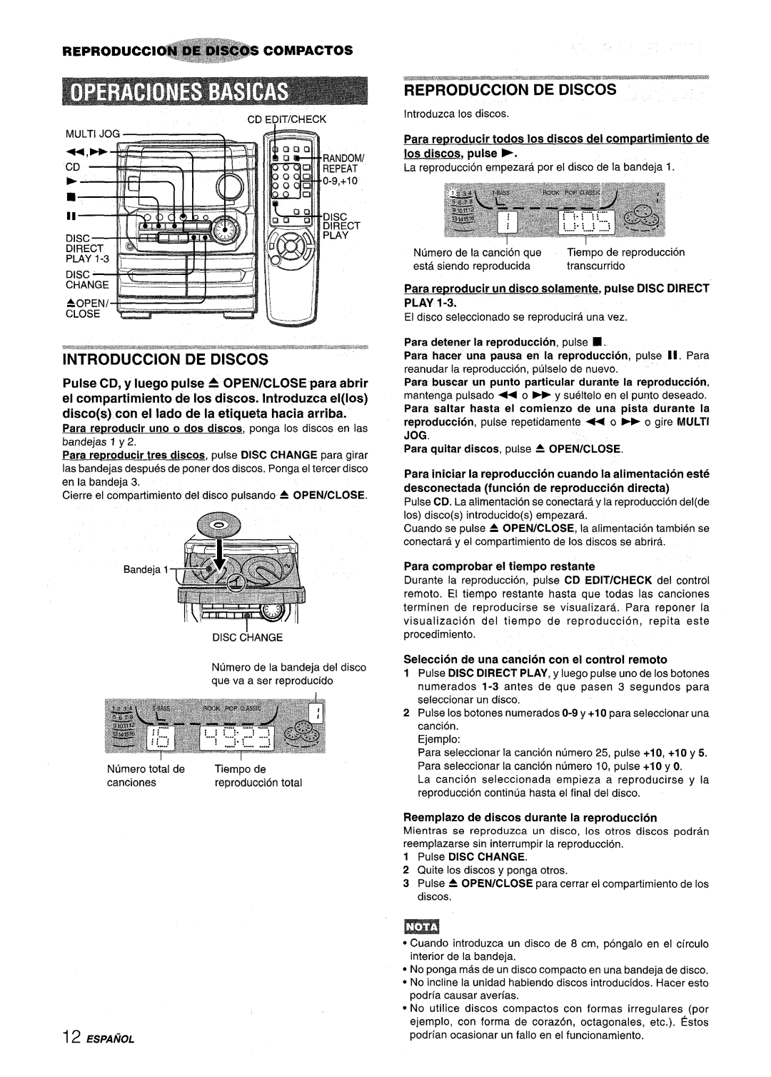 Aiwa CX-NMT240, NSX-MT241 manual Reproduction DE Discos, Reproduccicompactos 