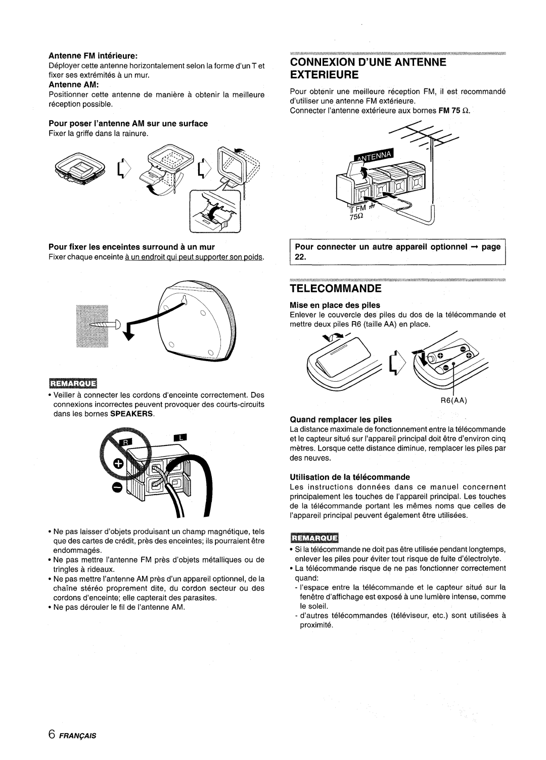 Aiwa CX-NMT240, NSX-MT241 manual Connexion D’UNE Antenne Exterieure, Antenne FM interieure 