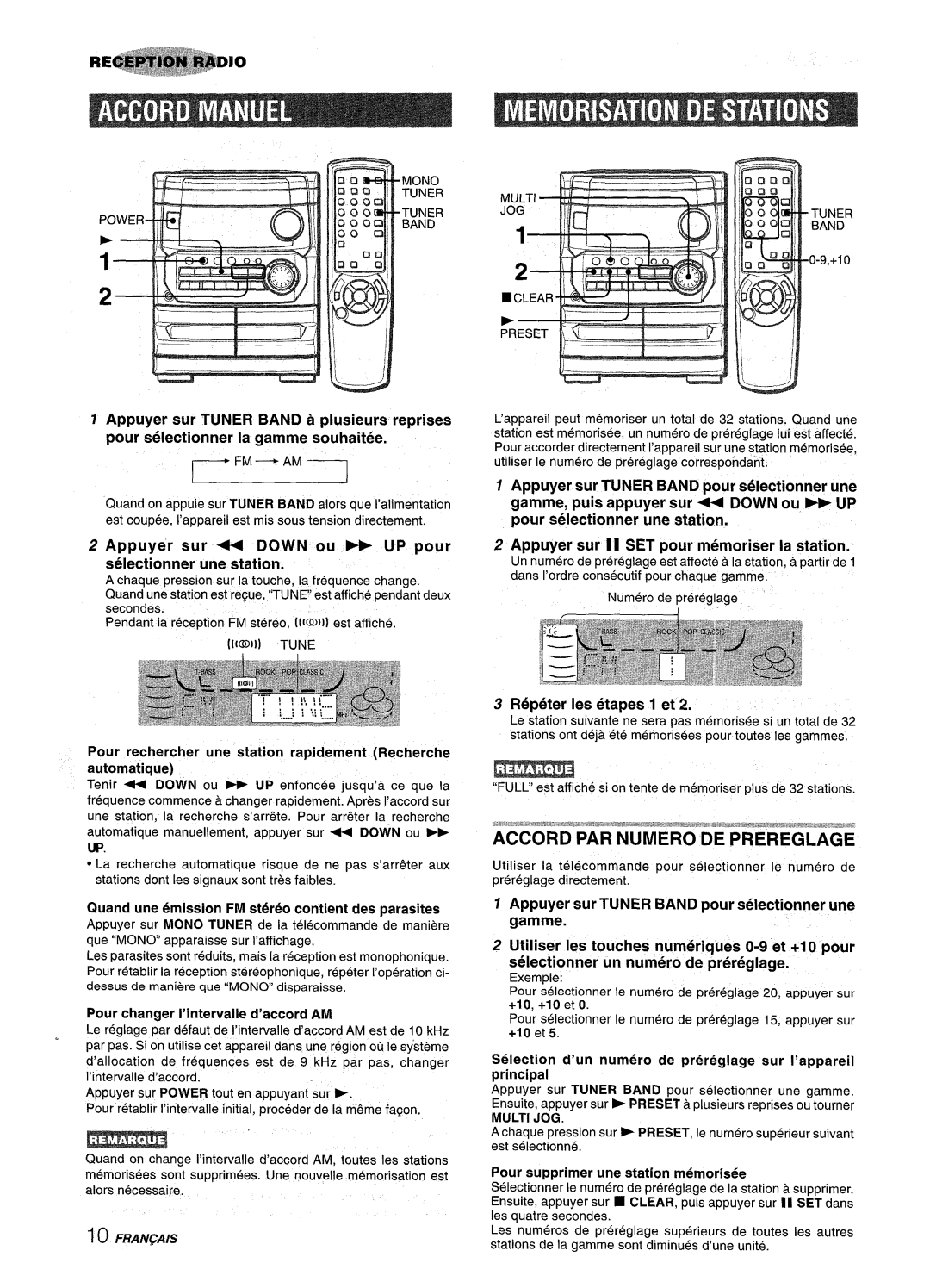 Aiwa CX-NMT240, NSX-MT241 manual Accord PAR Numero DE Prereglage, Appuyer sur + Down ou UP pour selectionner une station 