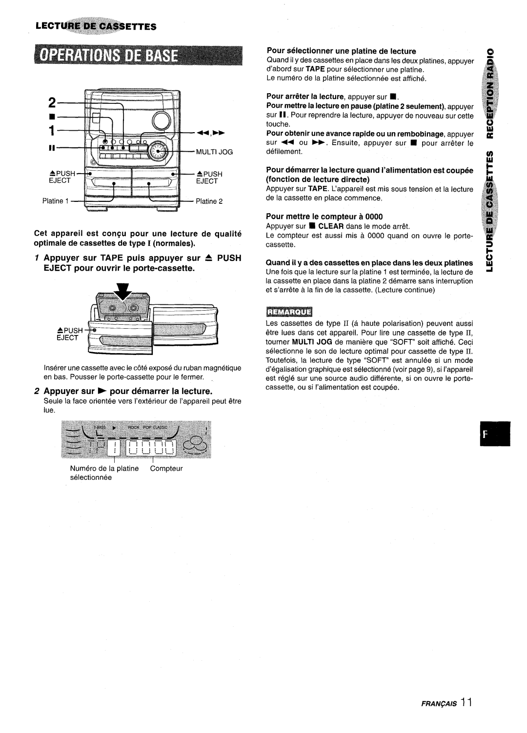 Aiwa NSX-MT241, CX-NMT240 manual Appuyer sur E pour demarrer la lecture, Pour selectionner une platine de lecture 