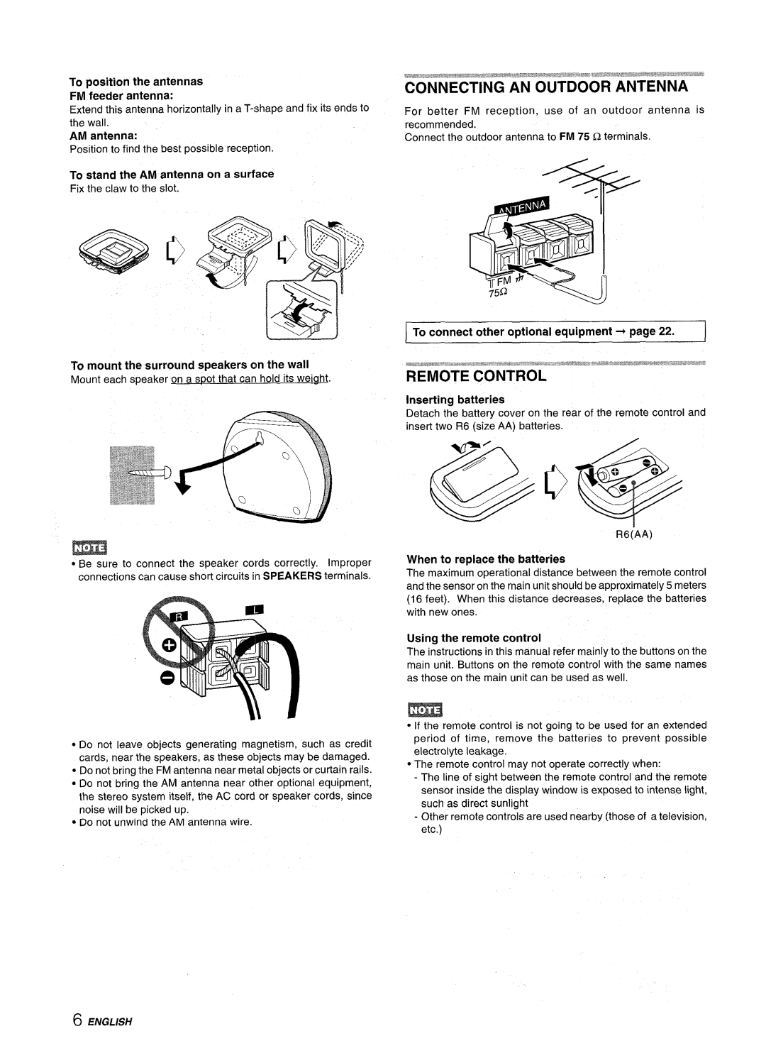 Aiwa CX-NMT240, NSX-MT241 manual To position the antennas FM feeder antenna, To stand the AM antenna on a surface 