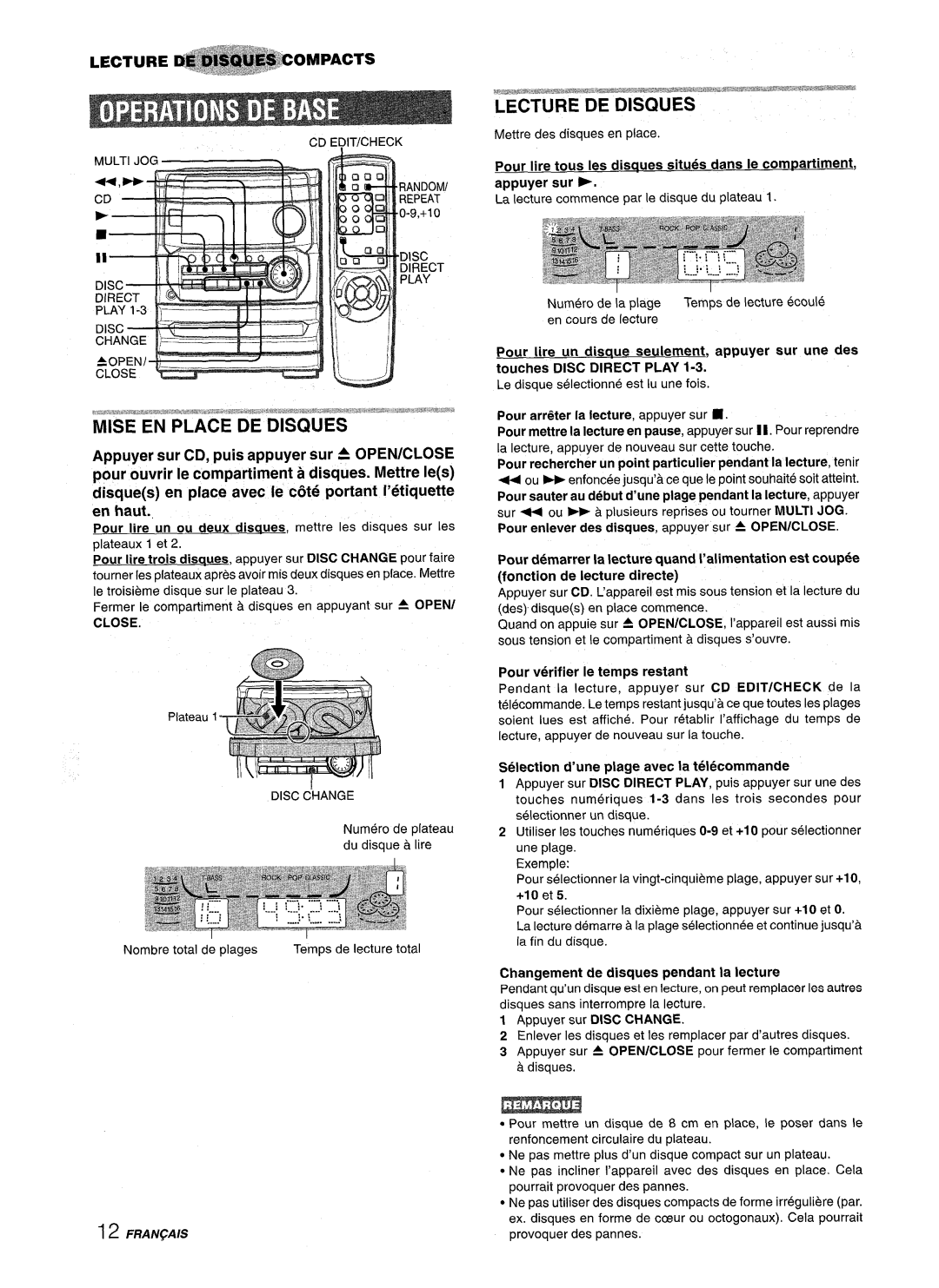 Aiwa CX-NMT240, NSX-MT241 manual LECTUREoMpAcTs, Selection d’une plage avec la telecommande, Close 